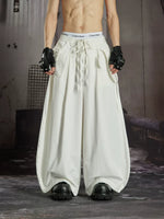 Pleated Cotton Wide-Leg Pants with Waist Bag 1
