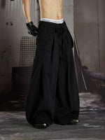 Pleated Cotton Wide-Leg Pants with Waist Bag 4
