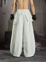 Pleated Cotton Wide-Leg Pants with Waist Bag 5