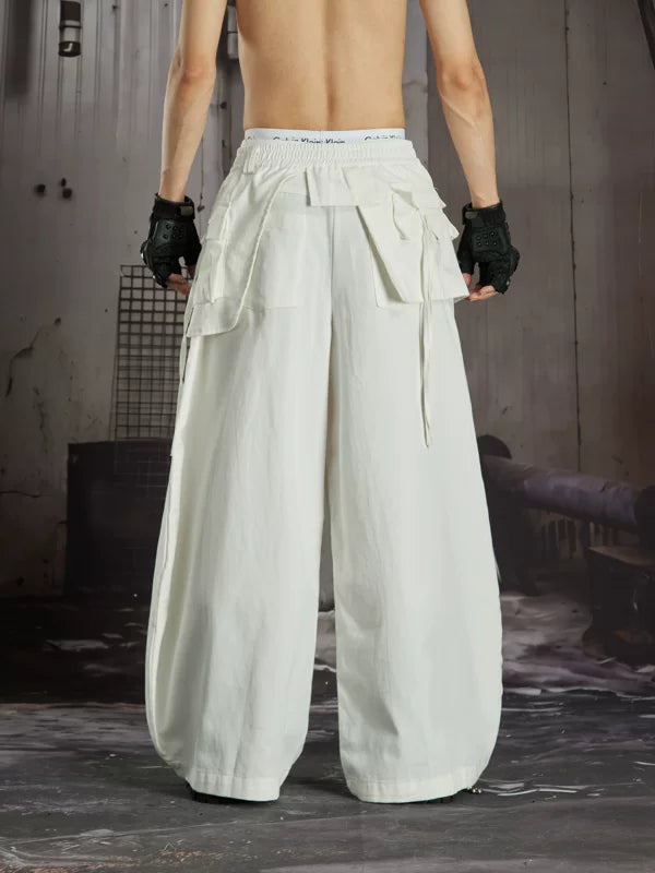 Pleated Cotton Wide-Leg Pants with Waist Bag 5