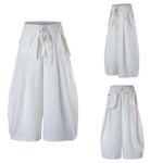 6100967305471,6100967305472,6100967305473,6100967305474, Pleated Cotton Wide-Leg Pants with Waist Bag