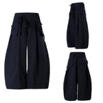6100967305475,6100967305476,6100967305477,6100967305478, Pleated Cotton Wide-Leg Pants with Waist Bag