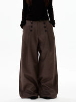 Pleated Double-Breasted Striped Wide-Leg Pants 1