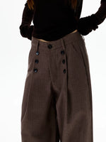 Pleated Double-Breasted Striped Wide-Leg Pants 4