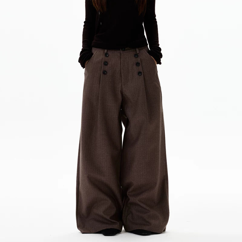 5965298953130,5965298953131,5965298953132,5965298953133, Pleated Double-Breasted Striped Wide-Leg Pants