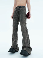 Pleated Flared Denim Pants 2