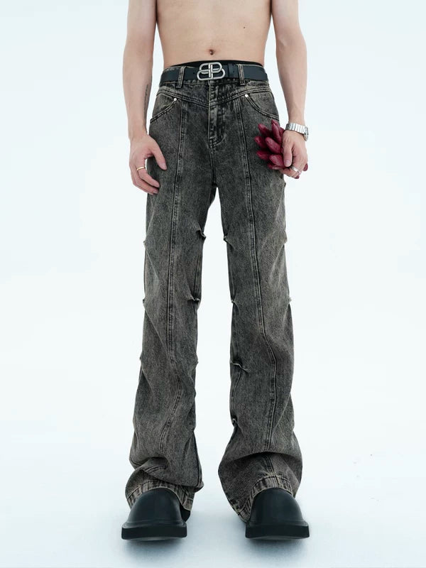 Pleated Flared Denim Pants 3