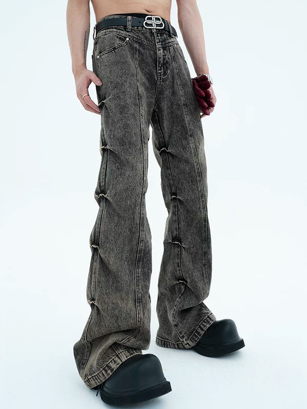 Pleated Flared Denim Pants 4