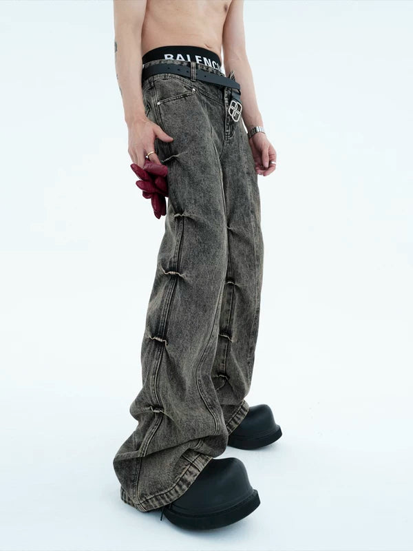 Pleated Flared Denim Pants 5
