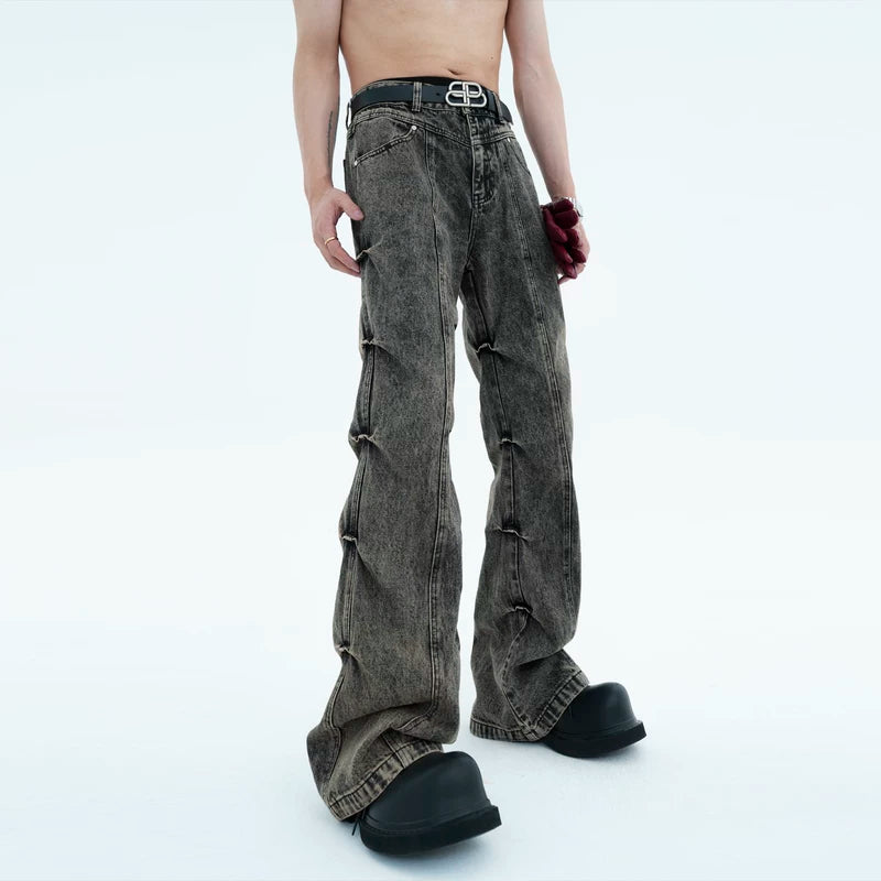 5249287451531,5249287451532,5249287451533,5249287451534, Pleated Flared Denim Pants