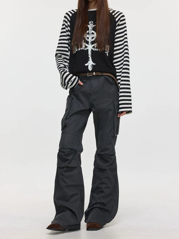 Pleated Flared Multi-Pocket Cargo Pants 1