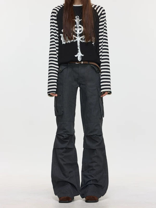Pleated Flared Multi-Pocket Cargo Pants 2