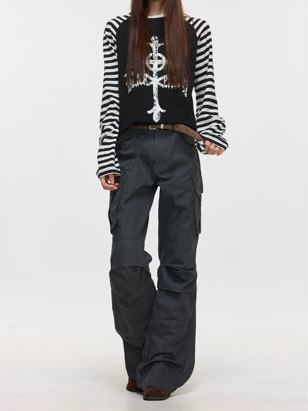 Pleated Flared Multi-Pocket Cargo Pants 3