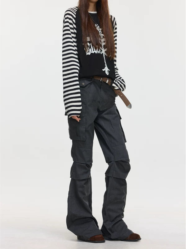 Pleated Flared Multi-Pocket Cargo Pants 4