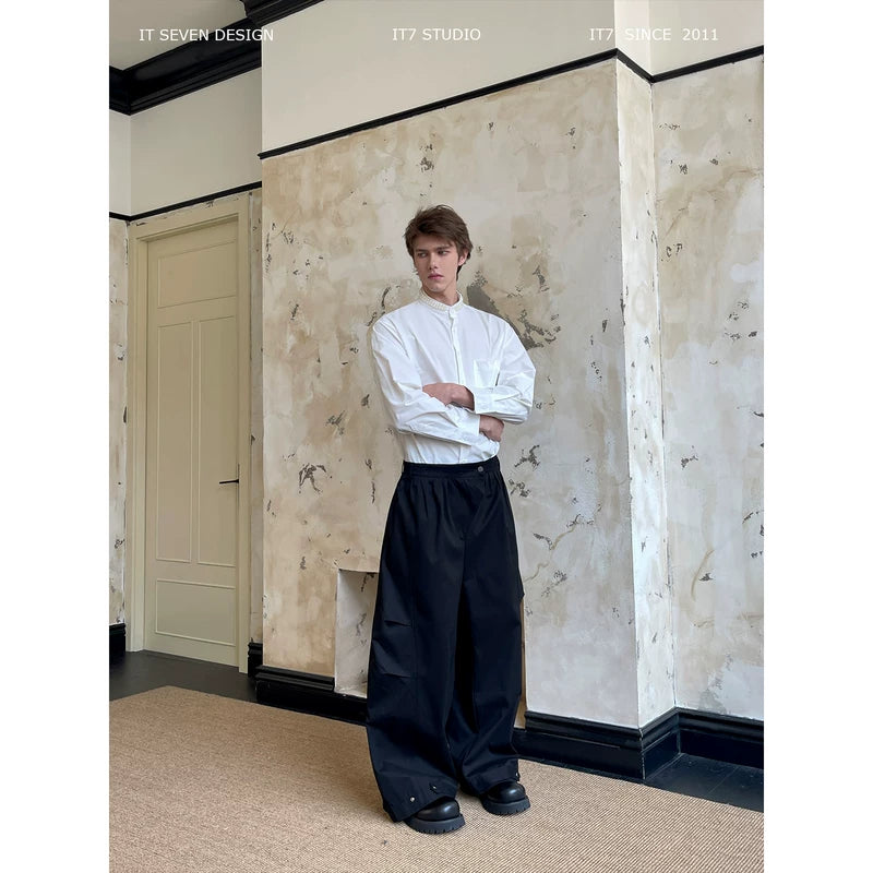 Pleated Heavyweight Wide-Leg Casual Pants 1