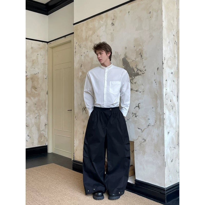 Pleated Heavyweight Wide-Leg Casual Pants 5