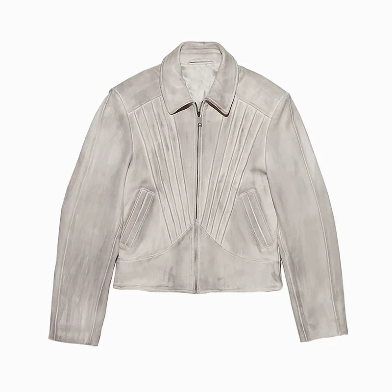 Pleated Lambskin Short Zip Jacket 1
