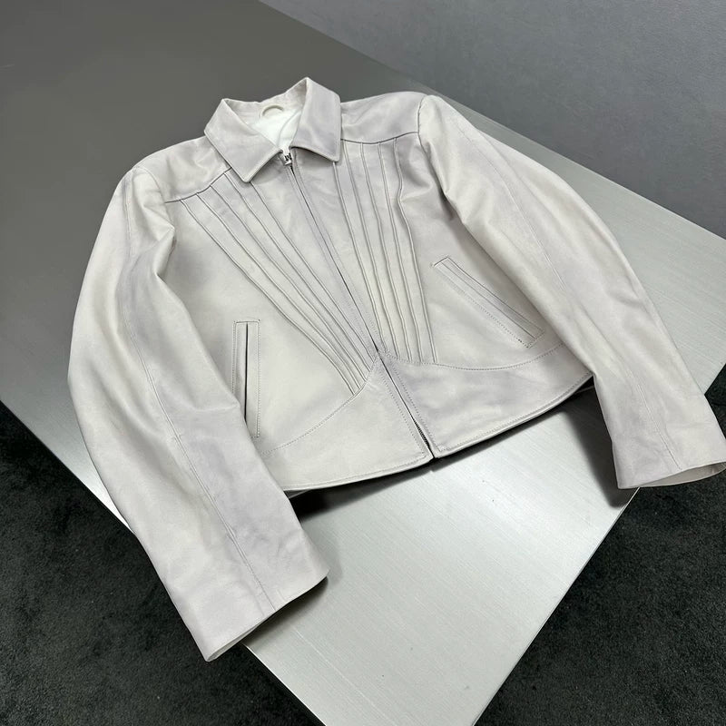 Pleated Lambskin Short Zip Jacket 2