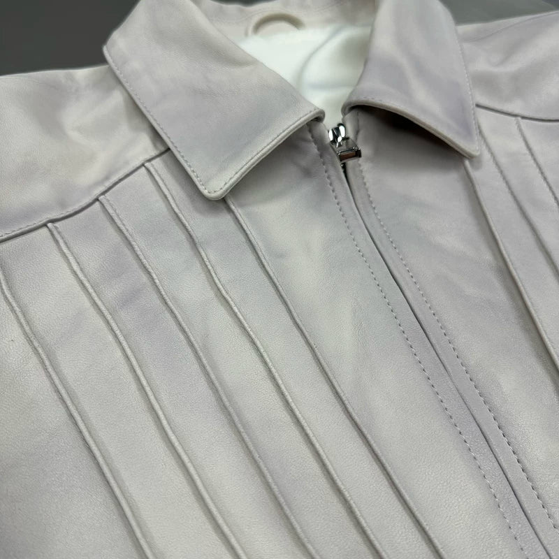 Pleated Lambskin Short Zip Jacket 4