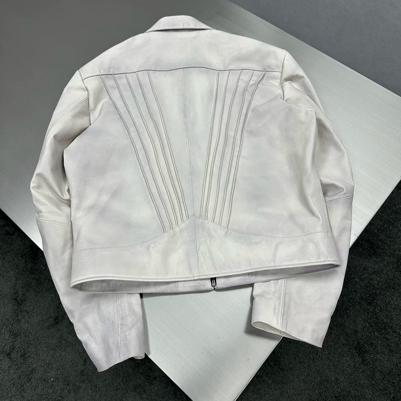 Pleated Lambskin Short Zip Jacket 5