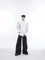 Pleated Long-Sleeve Shirt with Ribbon Detail 2
