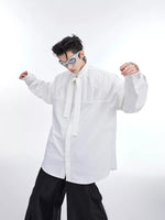 Pleated Long-Sleeve Shirt with Ribbon Detail 4