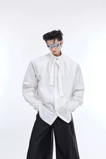 5447067855695,5447067855696,5447067855697, Pleated Long-Sleeve Shirt with Ribbon Detail