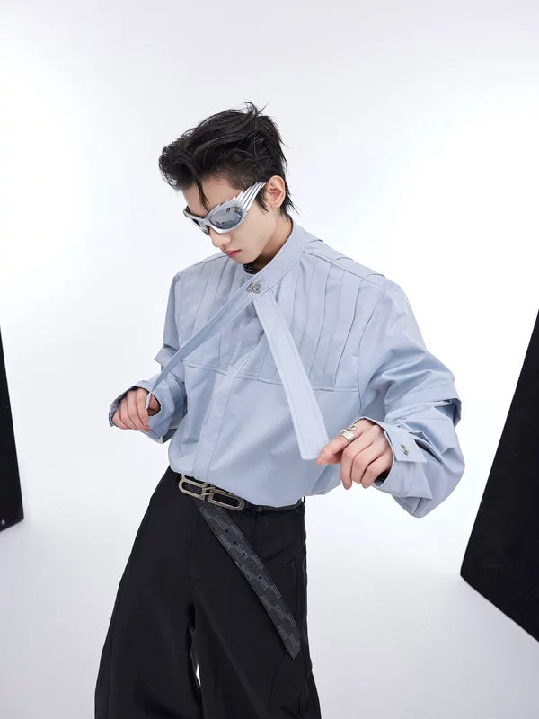 5279607637219,5279607637220,5279607637221, Pleated Long-Sleeve Shirt with Ribbon Detail