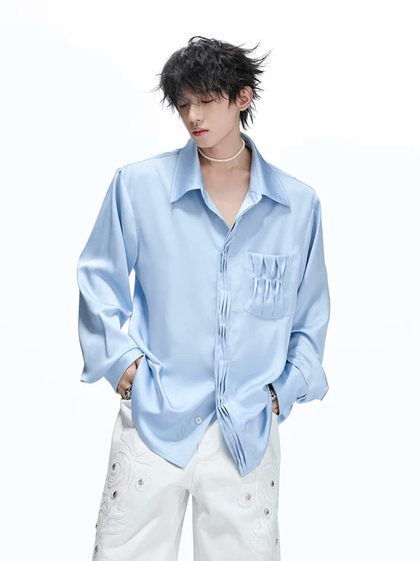 Pleated Satin Long-Sleeve Shirt 1