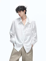 Pleated Satin Long-Sleeve Shirt 4