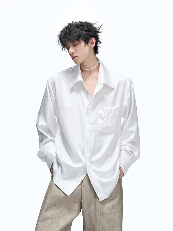 Pleated Satin Long-Sleeve Shirt 4