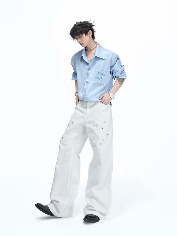 Pleated Satin Long-Sleeve Shirt 5