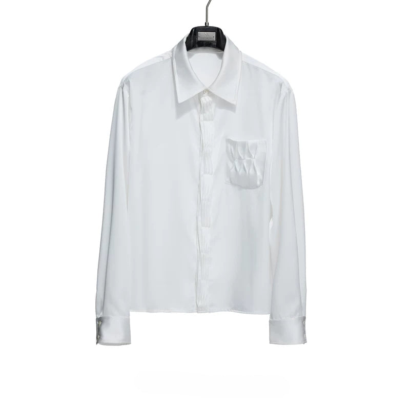 6124475265407,6124475265408,6124475265409, Pleated Satin Long-Sleeve Shirt