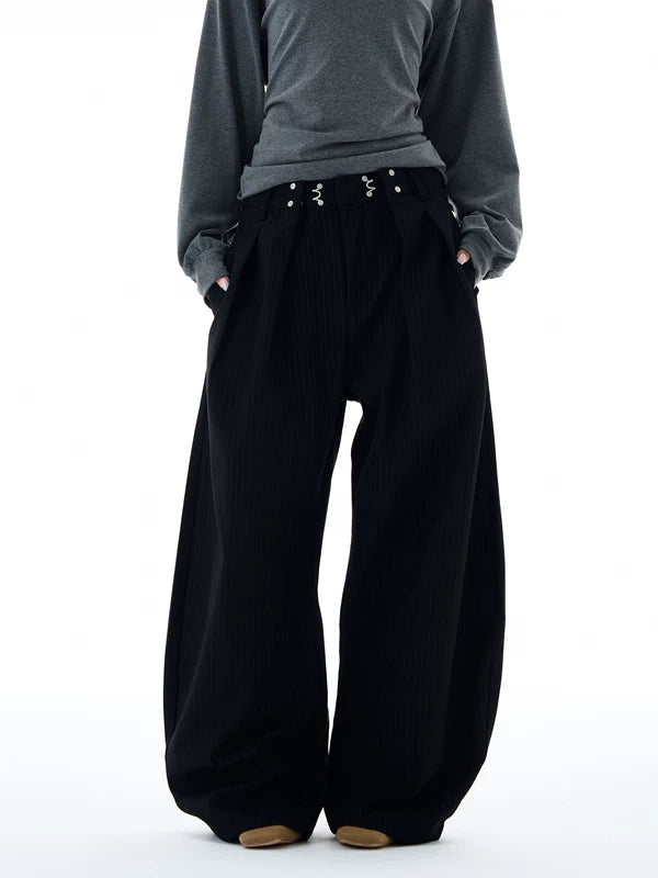 Pleated Striped Wide Leg Pants 1