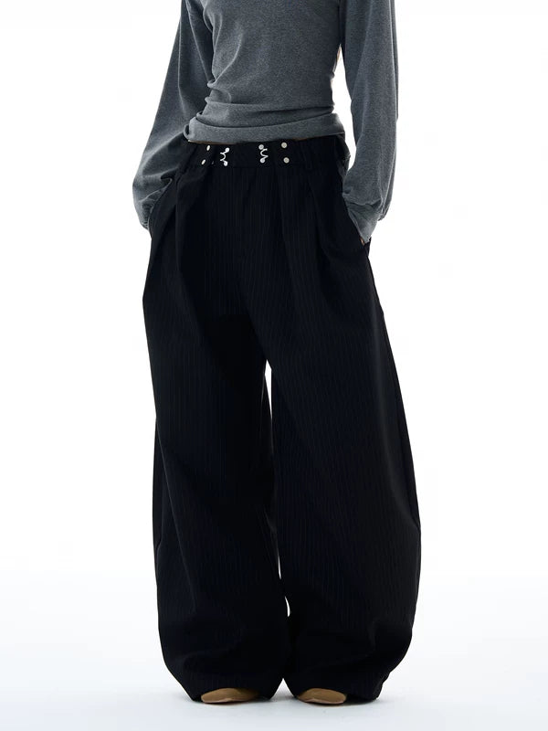 Pleated Striped Wide Leg Pants 2