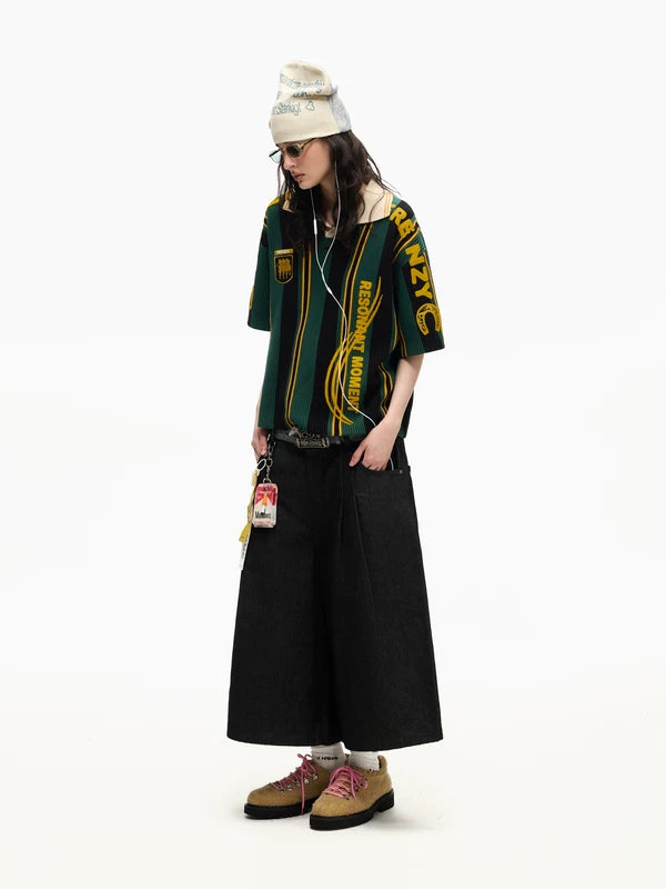 Pleated Wide Leg Cropped Denim Pants 2