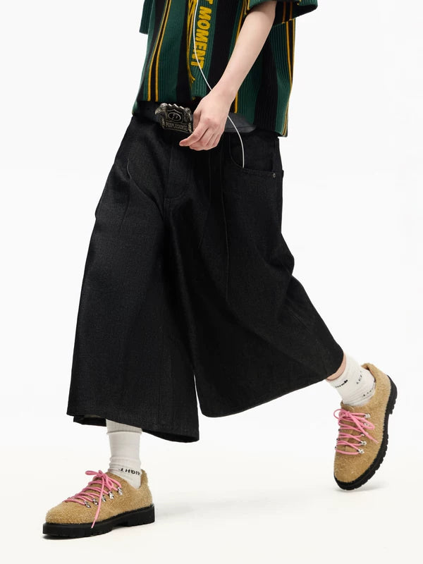 Pleated Wide Leg Cropped Denim Pants 3