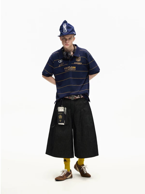 Pleated Wide Leg Cropped Denim Pants 4