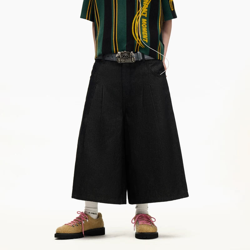 6238202710035,6238202710036,6238202710037,6238202710038, Pleated Wide Leg Cropped Denim Pants