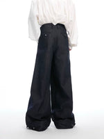 Pleated Wide-Leg Raw Denim Pants 2