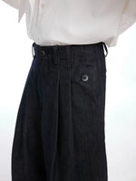 Pleated Wide-Leg Raw Denim Pants 3