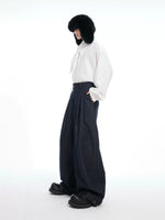 Pleated Wide-Leg Raw Denim Pants 5