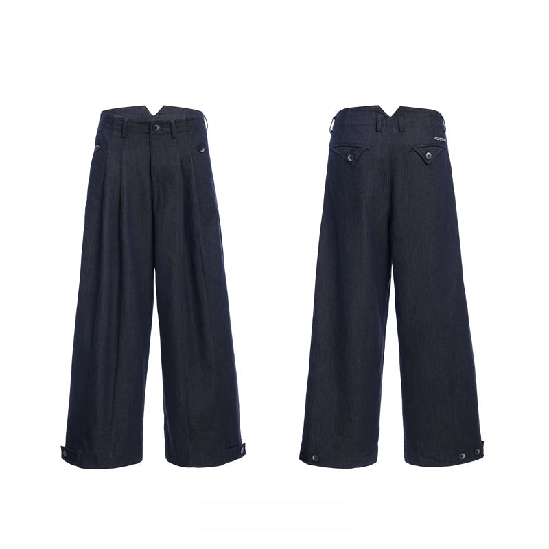 5915227778068,5749848533900,5749848533901,5749848533902, Pleated Wide-Leg Raw Denim Pants