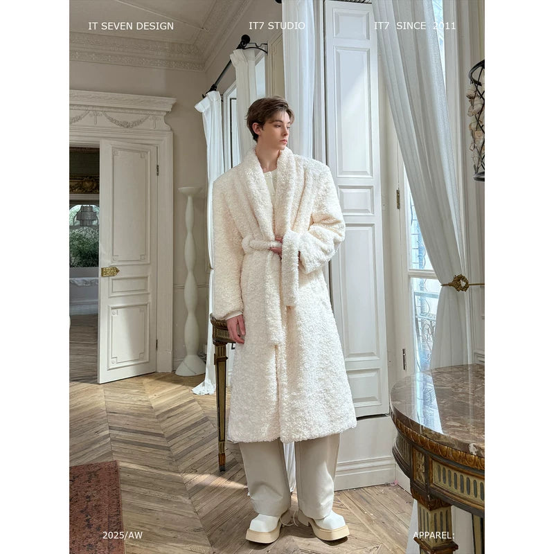 Plush Long Lapel Belted Coat 1