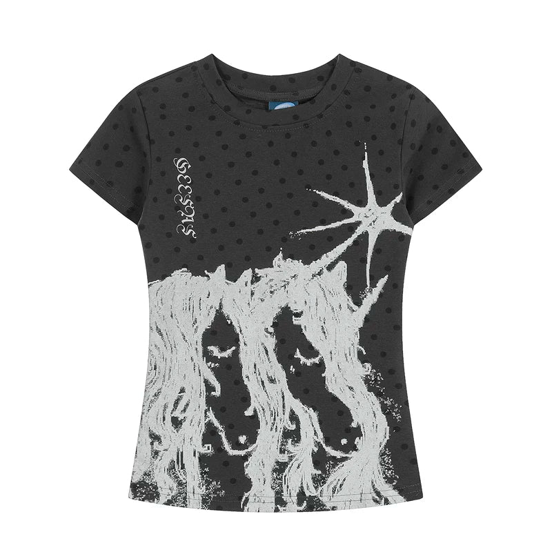 6239642802405,6066221005301,6066221005302, Polka Dot Graphic Short-Sleeve T-Shirt