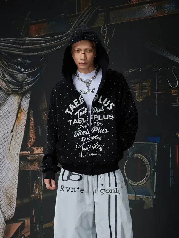 Polka Dot Graphic Zip-Up Hoodie 2