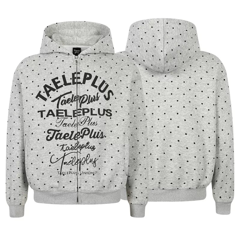 6031214740626,6031214740627,6031214740628, Polka Dot Graphic Zip-Up Hoodie