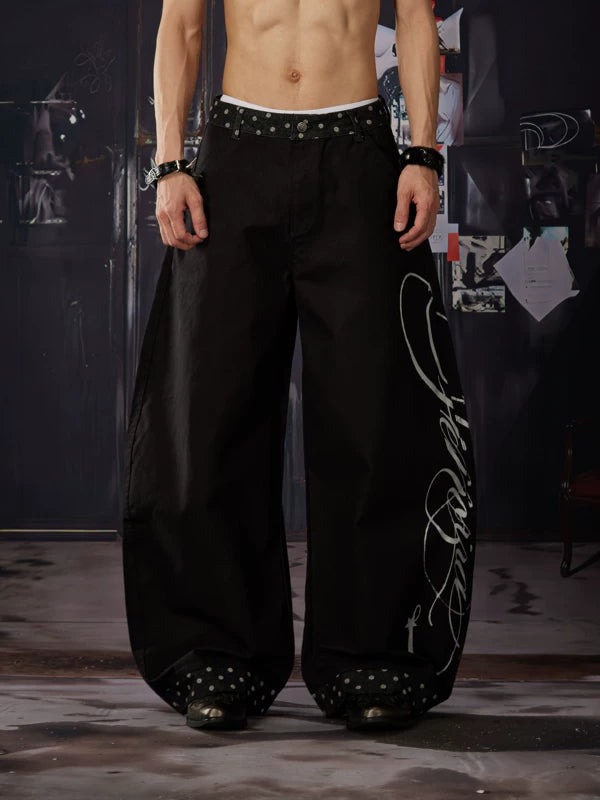 Polka Dot Patchwork Wide-Leg Pants 1
