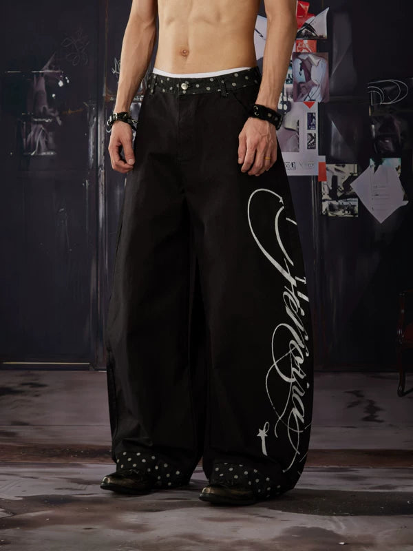 Polka Dot Patchwork Wide-Leg Pants 2
