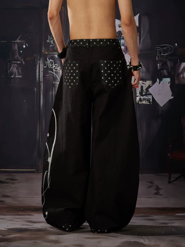 Polka Dot Patchwork Wide-Leg Pants 3